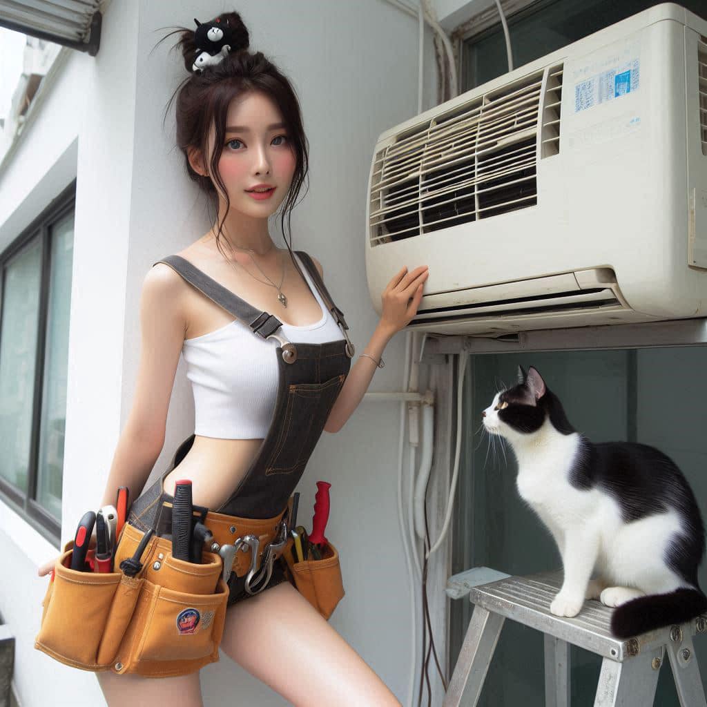 修冷氣的妹子