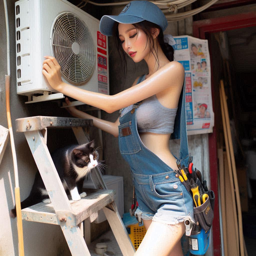 修冷氣的妹子