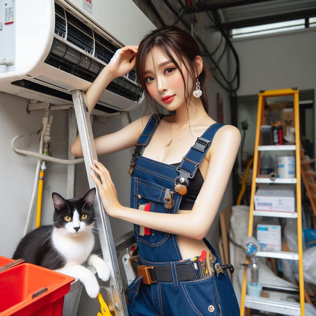 修冷氣的妹子