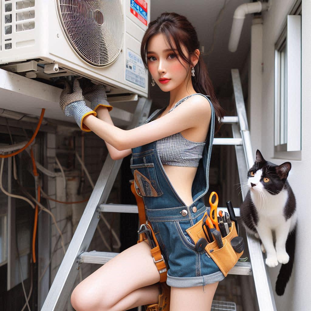 修冷氣的妹子