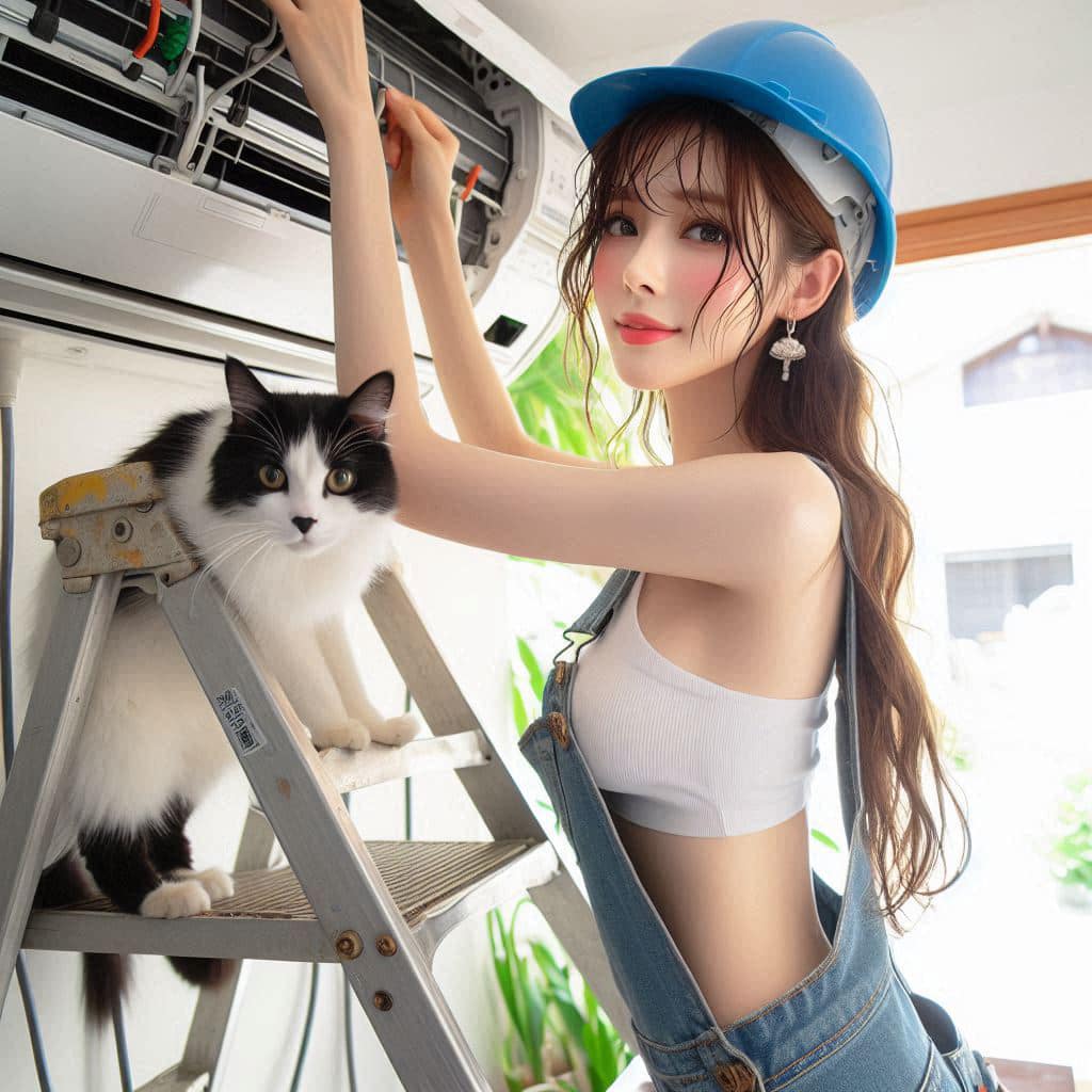 修冷氣的妹子