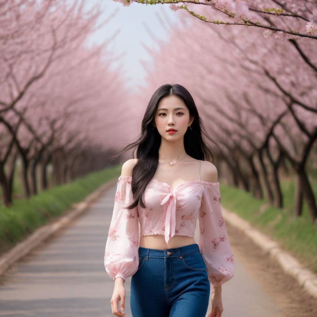 Beautiful Cherry Blossom Boulevard - Beauty Walking Among Them - Flying