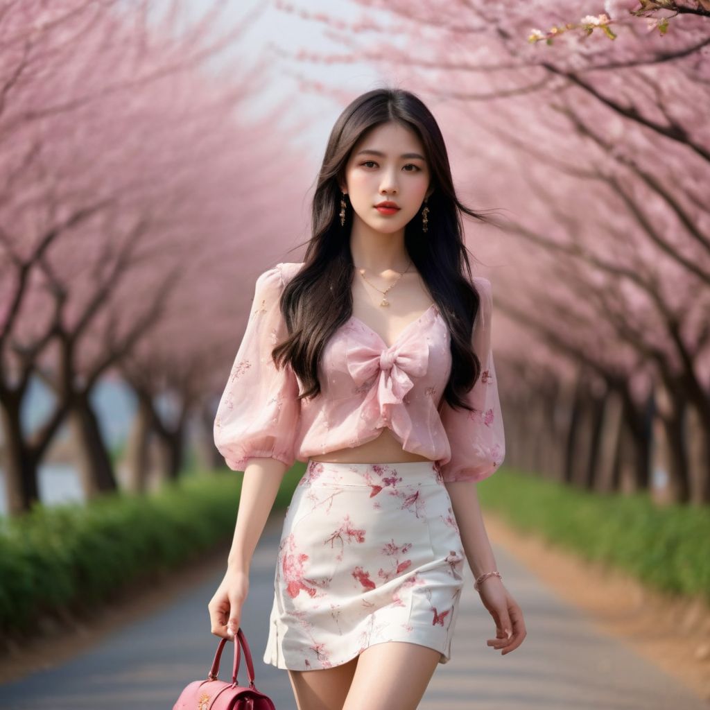 Beautiful Cherry Blossom Boulevard - Beauty Walking Among Them - Flying