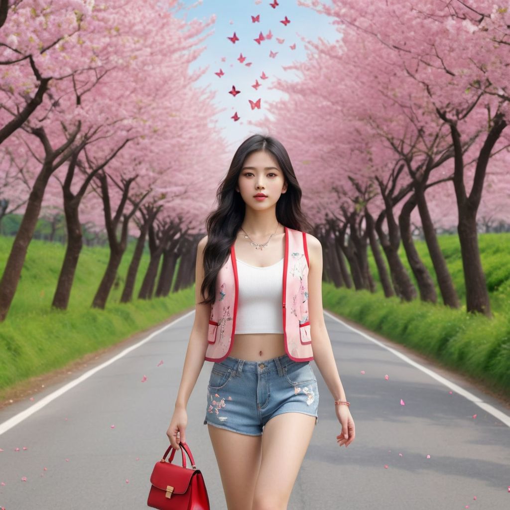 Beautiful Cherry Blossom Boulevard - Beauty Walking Among Them - Flying
