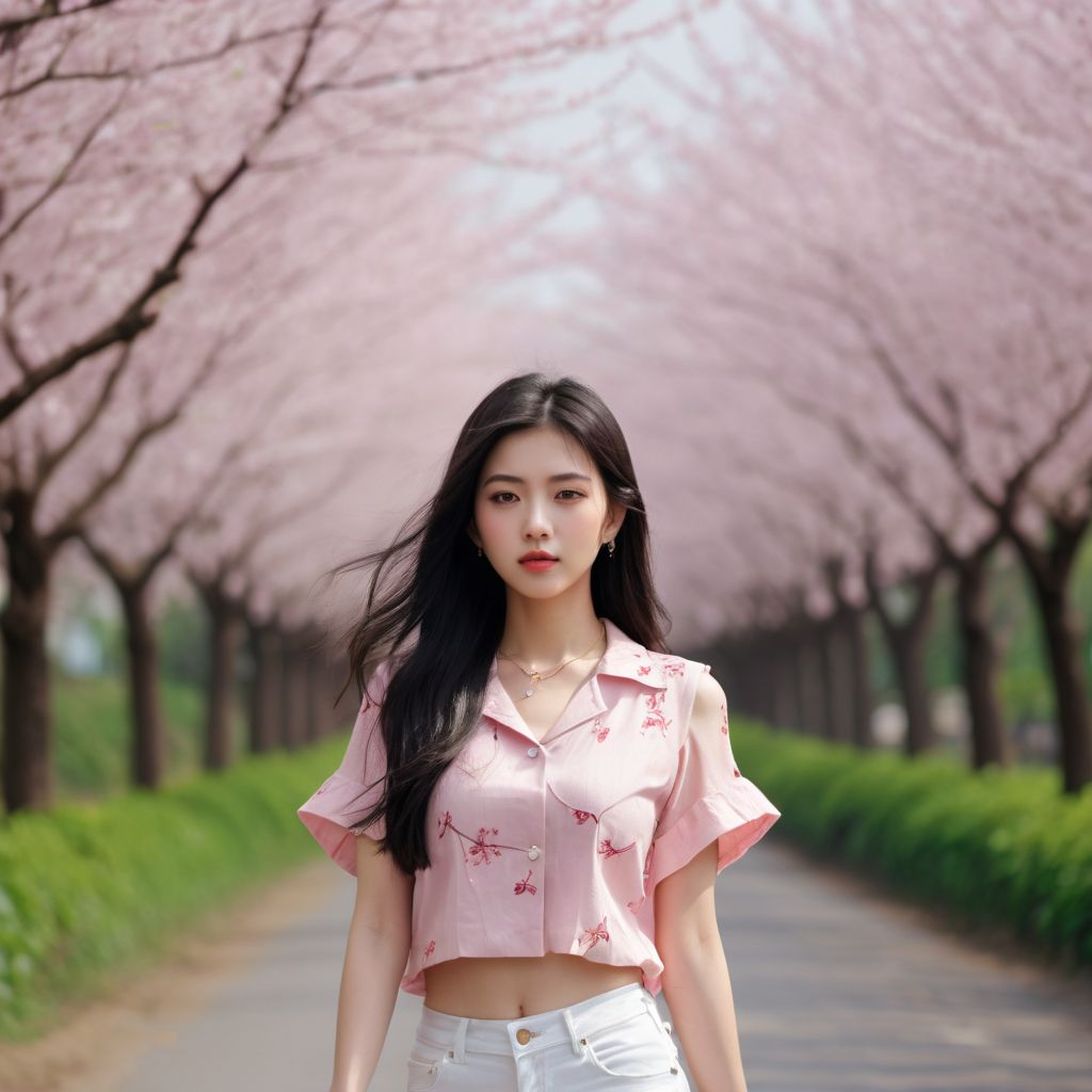 Beautiful Cherry Blossom Boulevard - Beauty Walking Among Them - Flying