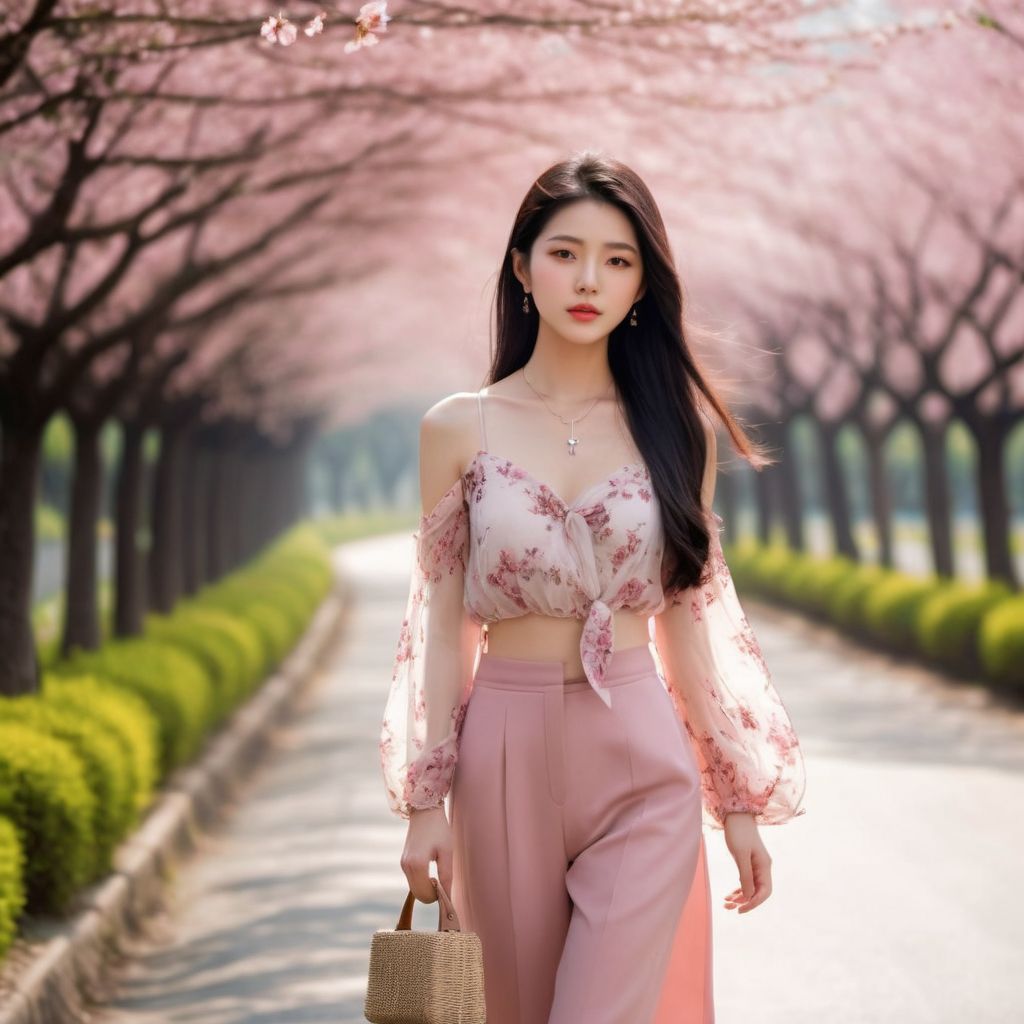 Beautiful Cherry Blossom Boulevard - Beauty Walking Among Them - Flying