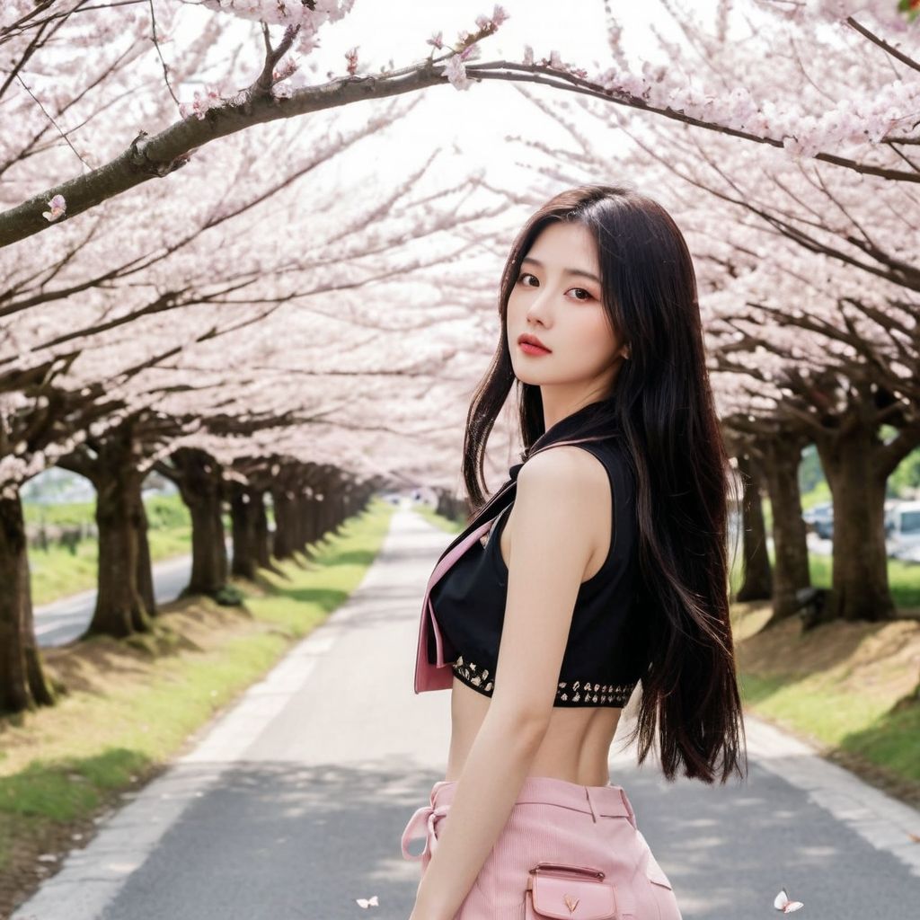 Beautiful Cherry Blossom Boulevard - Beauty Walking Among Them - Flying