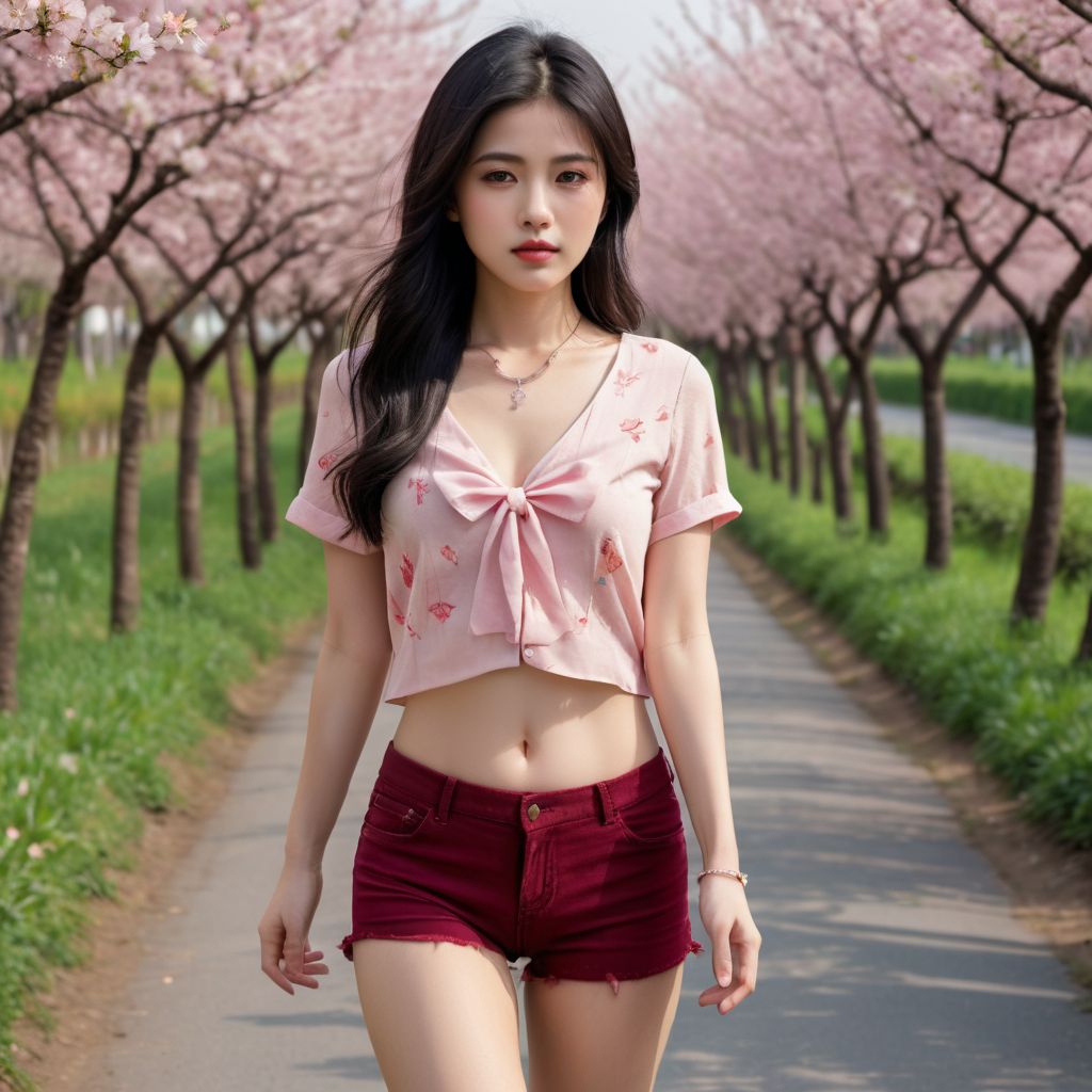 Beautiful Cherry Blossom Boulevard - Beauty Walking Among Them - Flying