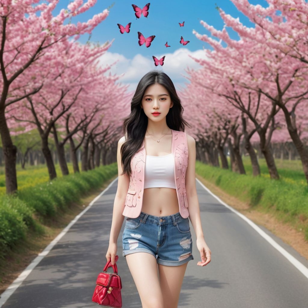 Beautiful Cherry Blossom Boulevard - Beauty Walking Among Them - Flying