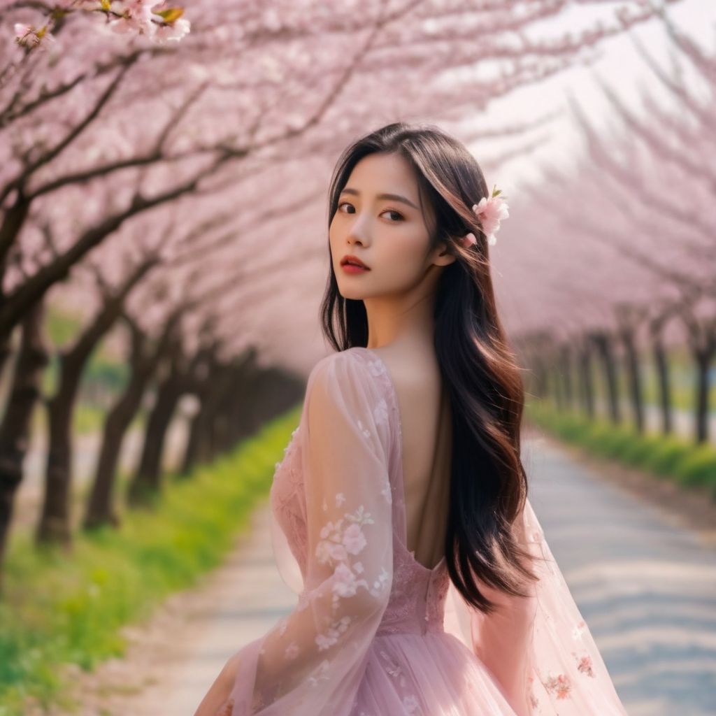 Beautiful Cherry Blossom Boulevard - Beauty Walking Among Them - Flying