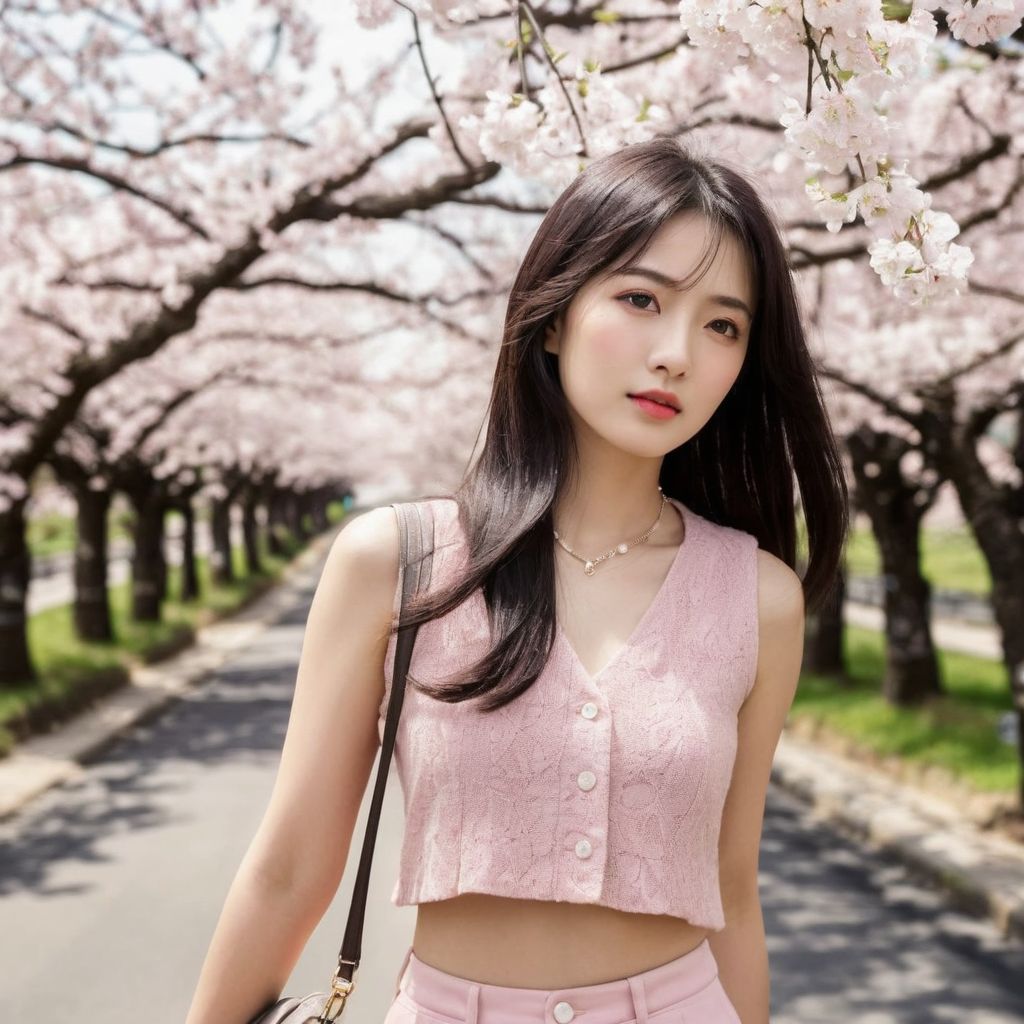 Beautiful Cherry Blossom Boulevard - Beauty Walking Among Them - Flying