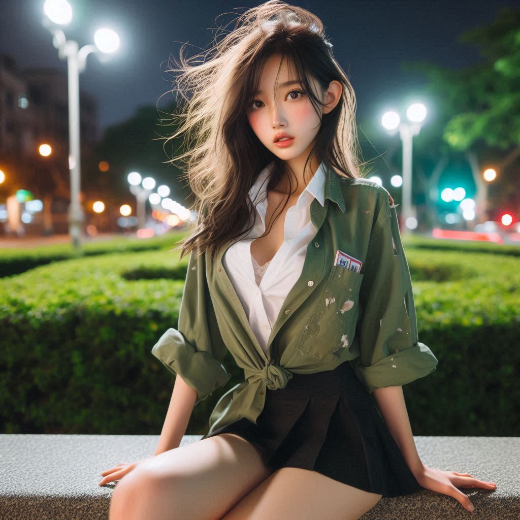 Girls in the park at night