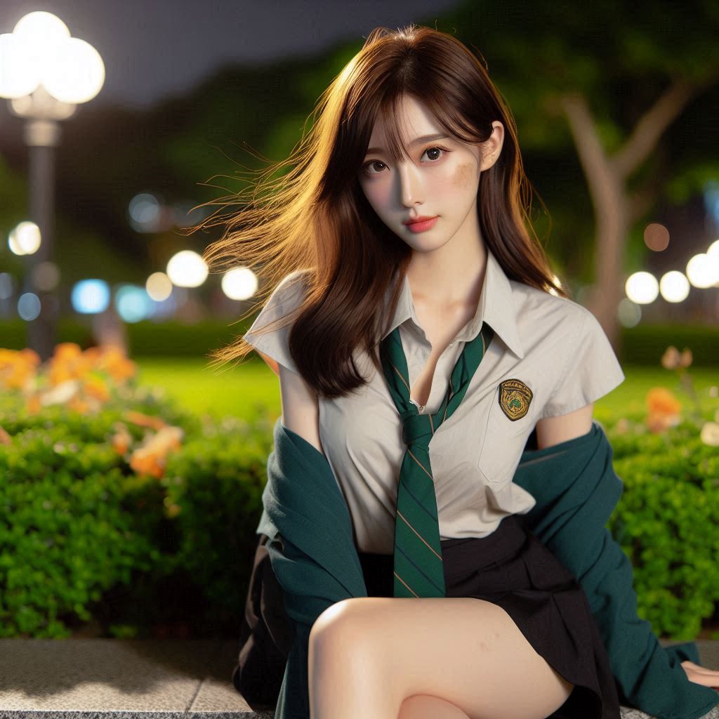 Girls in the park at night