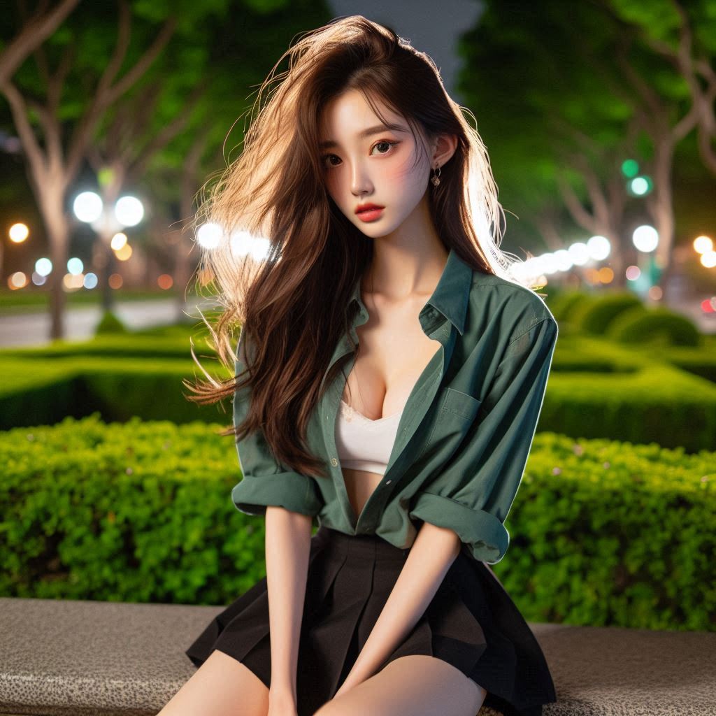 Girls in the park at night