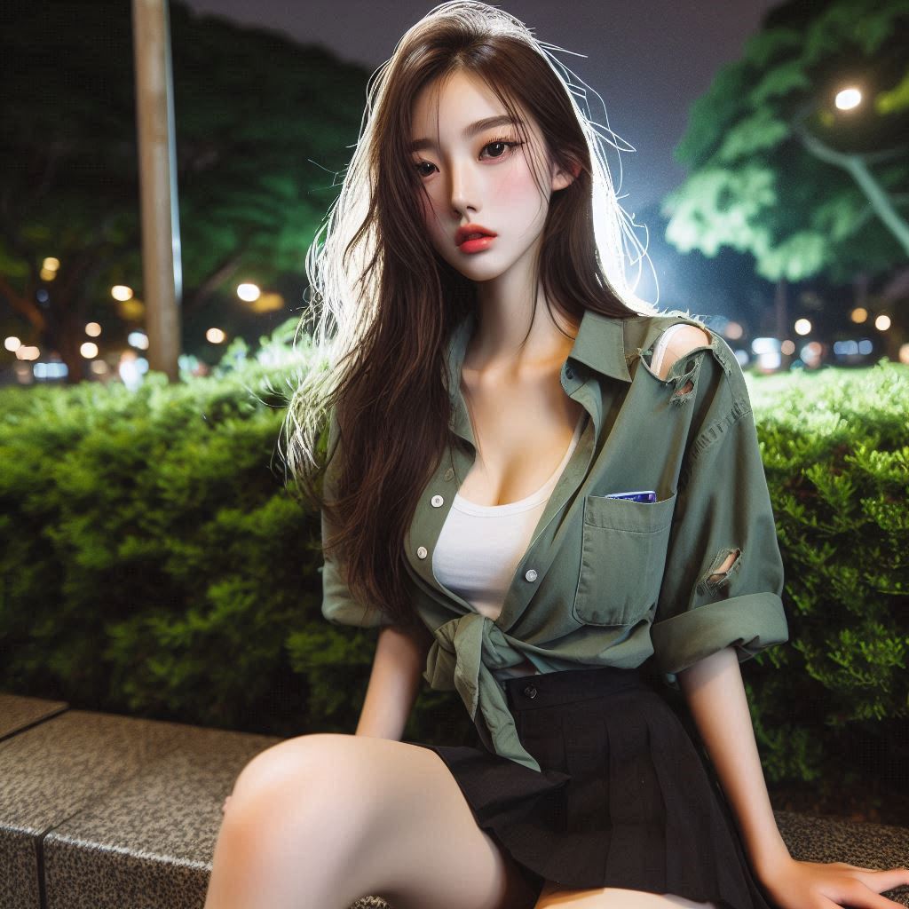 Girls in the park at night