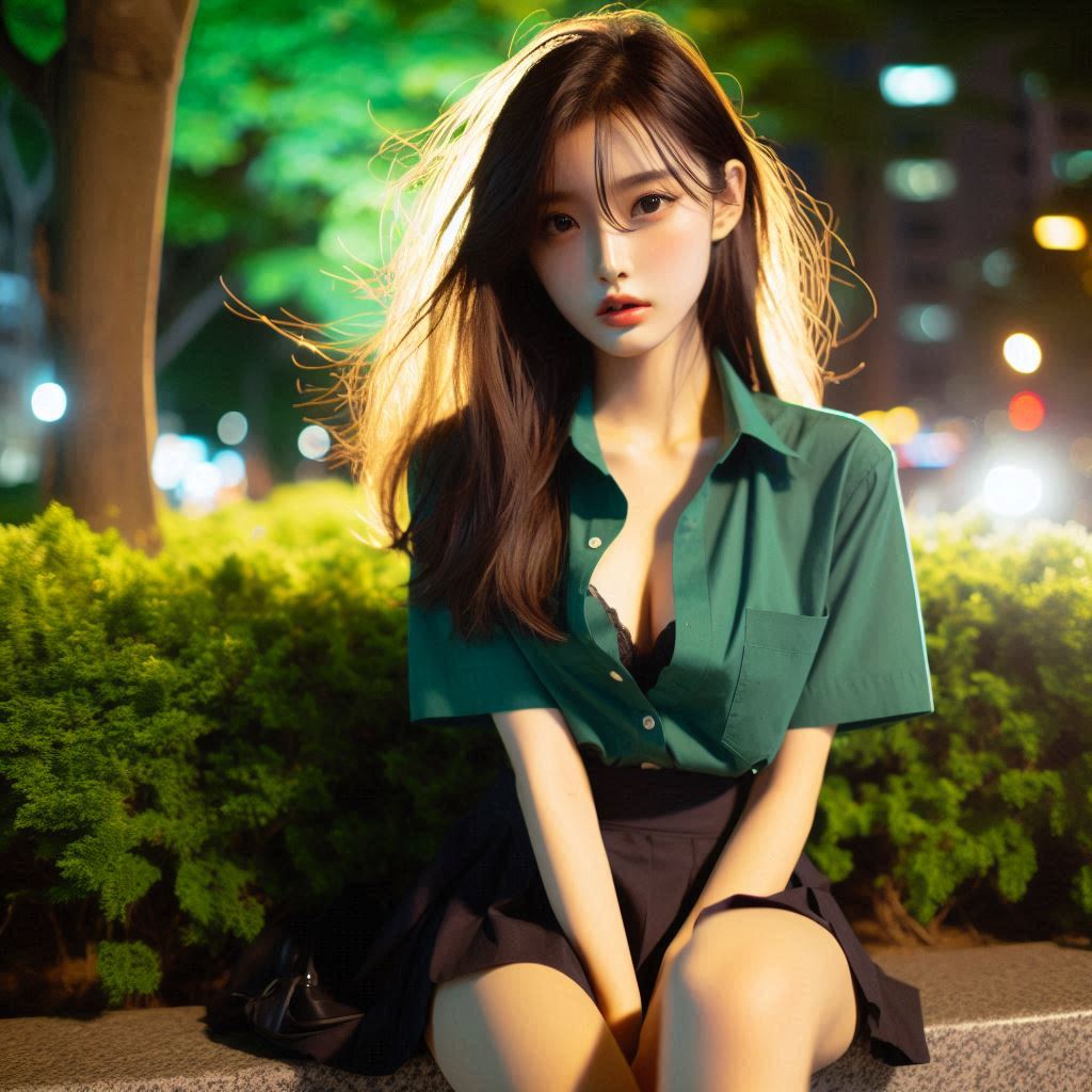 Girls in the park at night