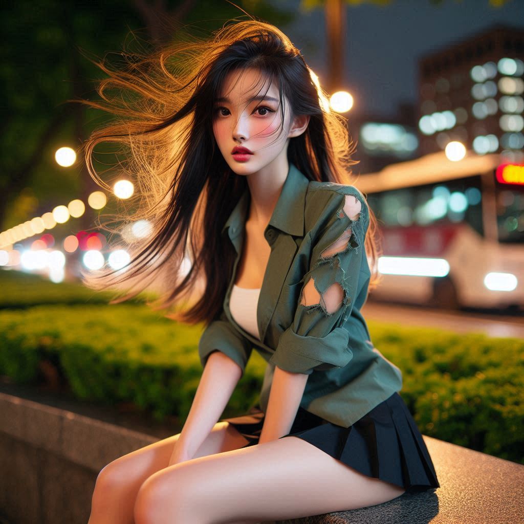 Girls in the park at night