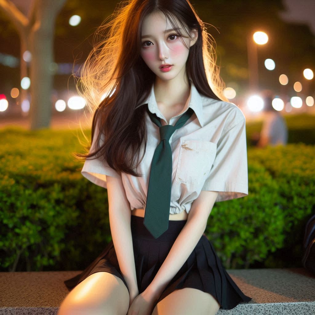 Girls in the park at night