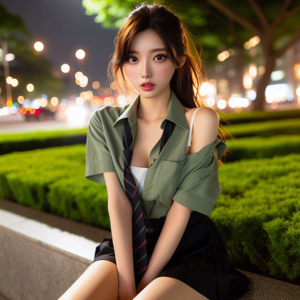 Girls in the park at night