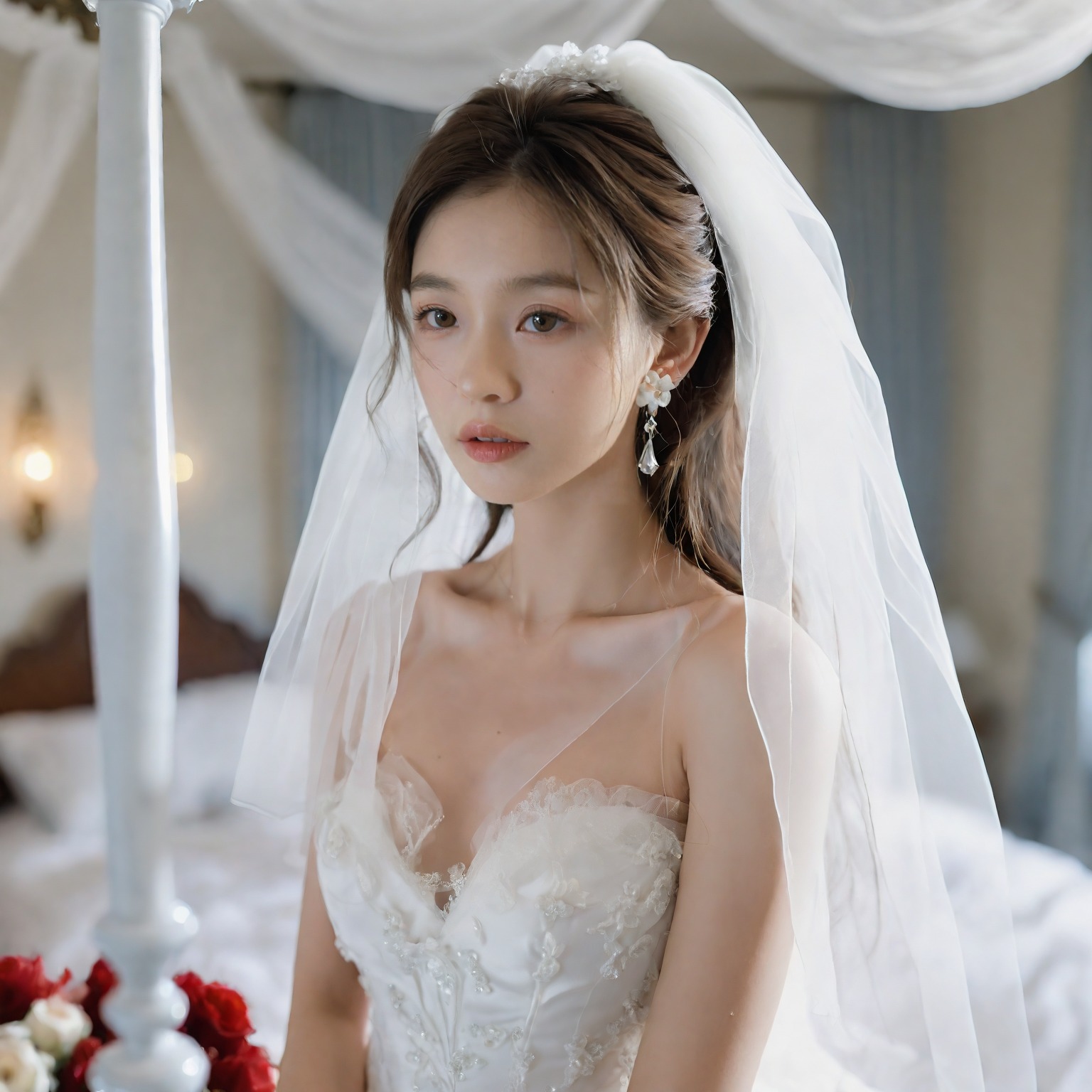 A girl in a wedding dress