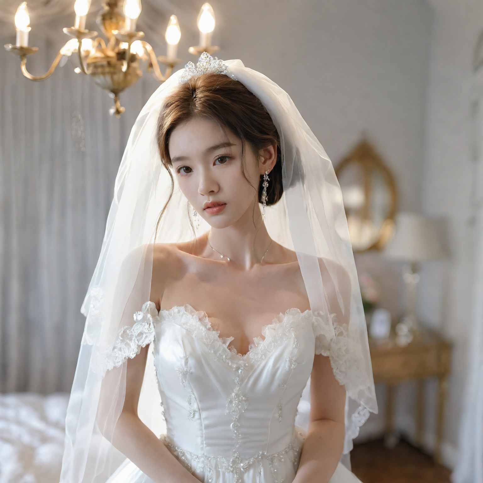 A girl in a wedding dress