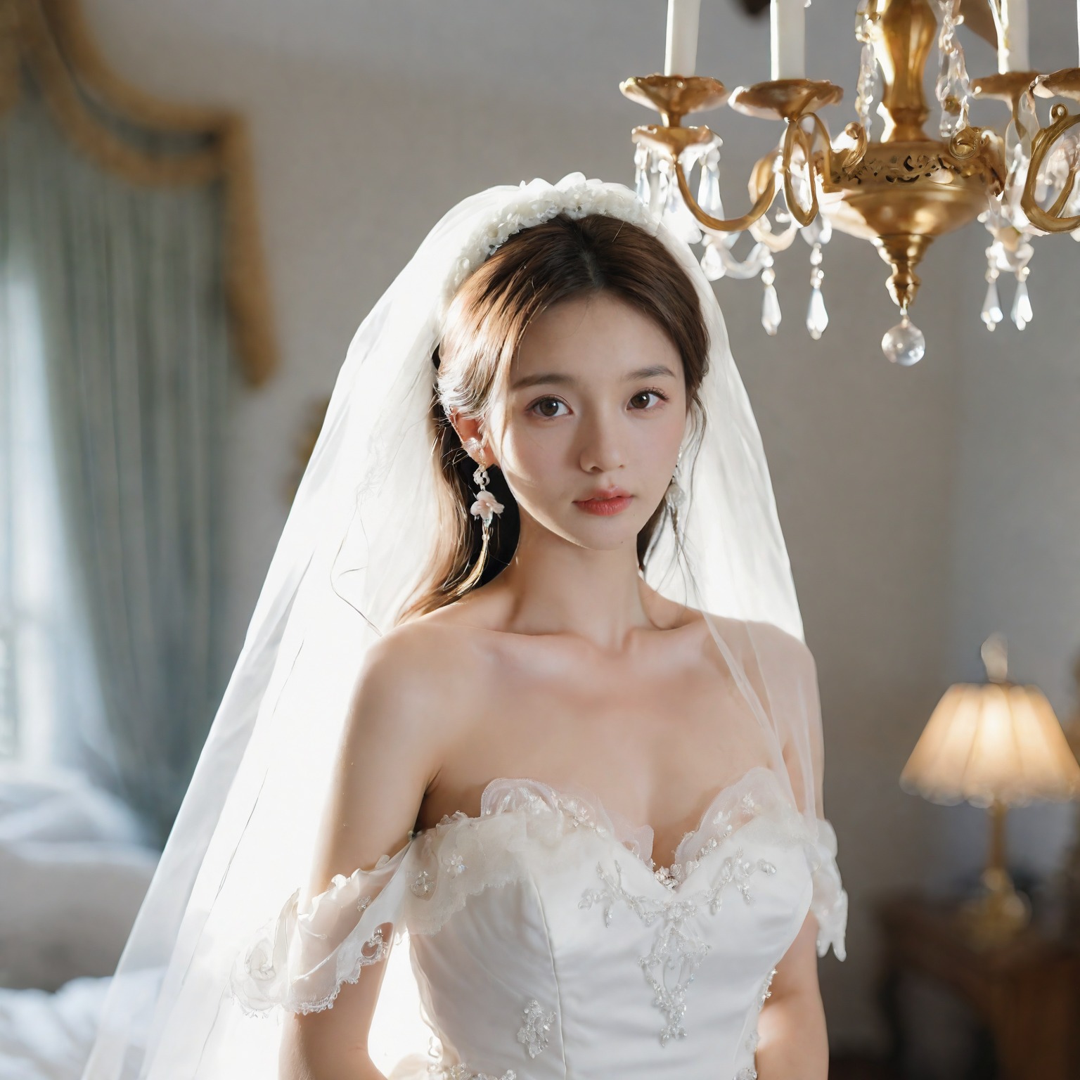 A girl in a wedding dress