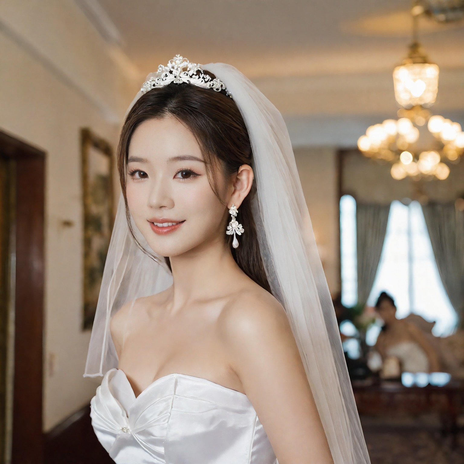 A girl in a wedding dress