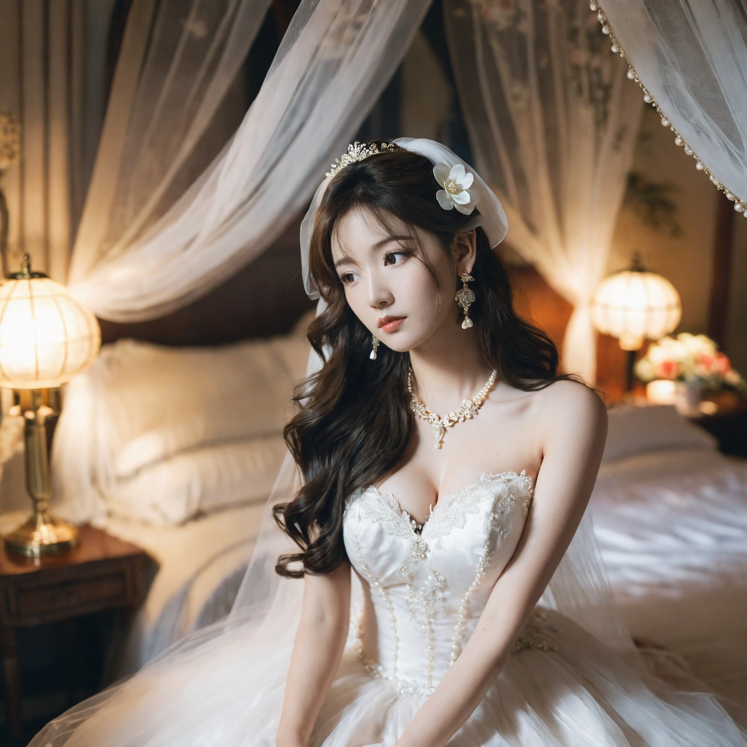 A girl in a wedding dress