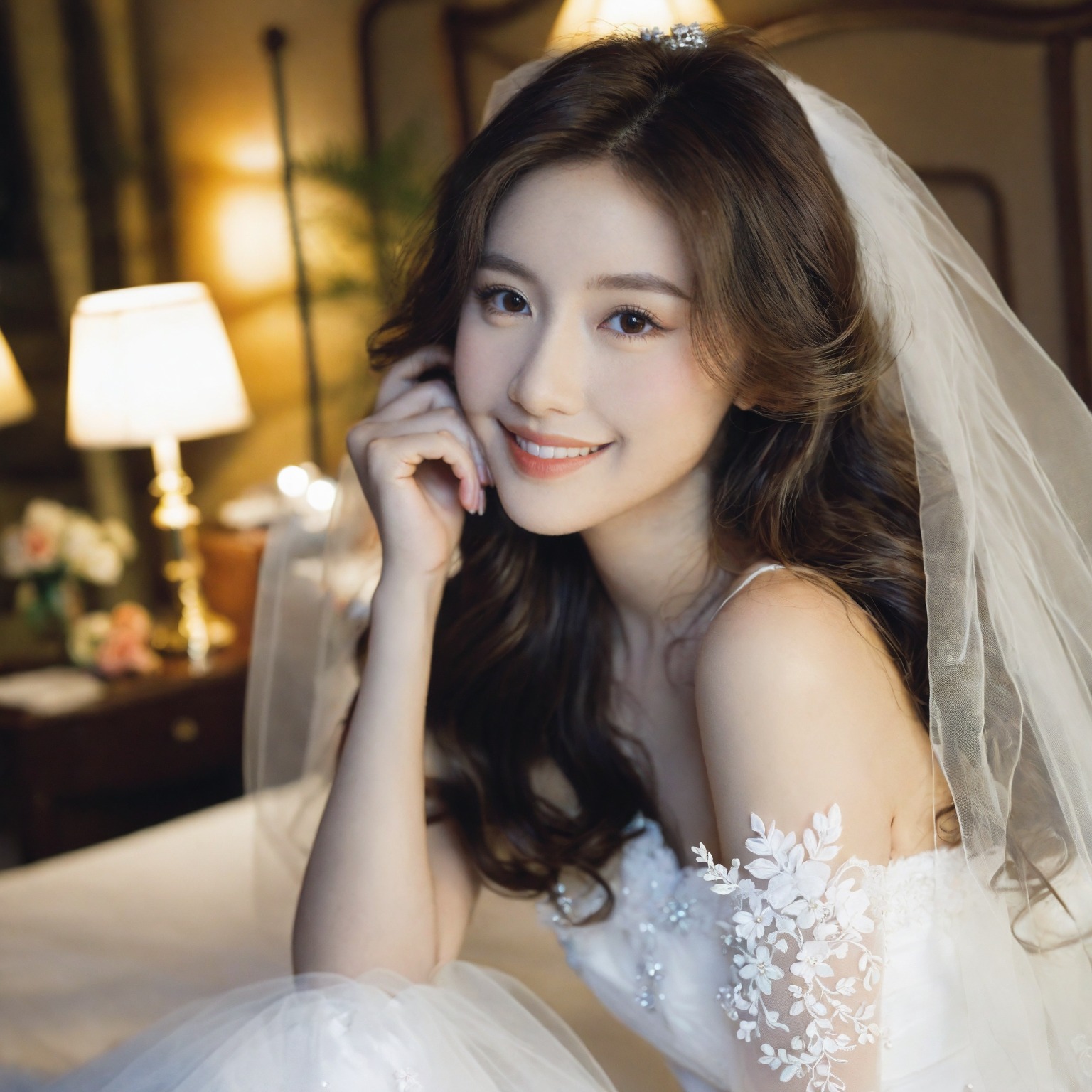 A girl in a wedding dress