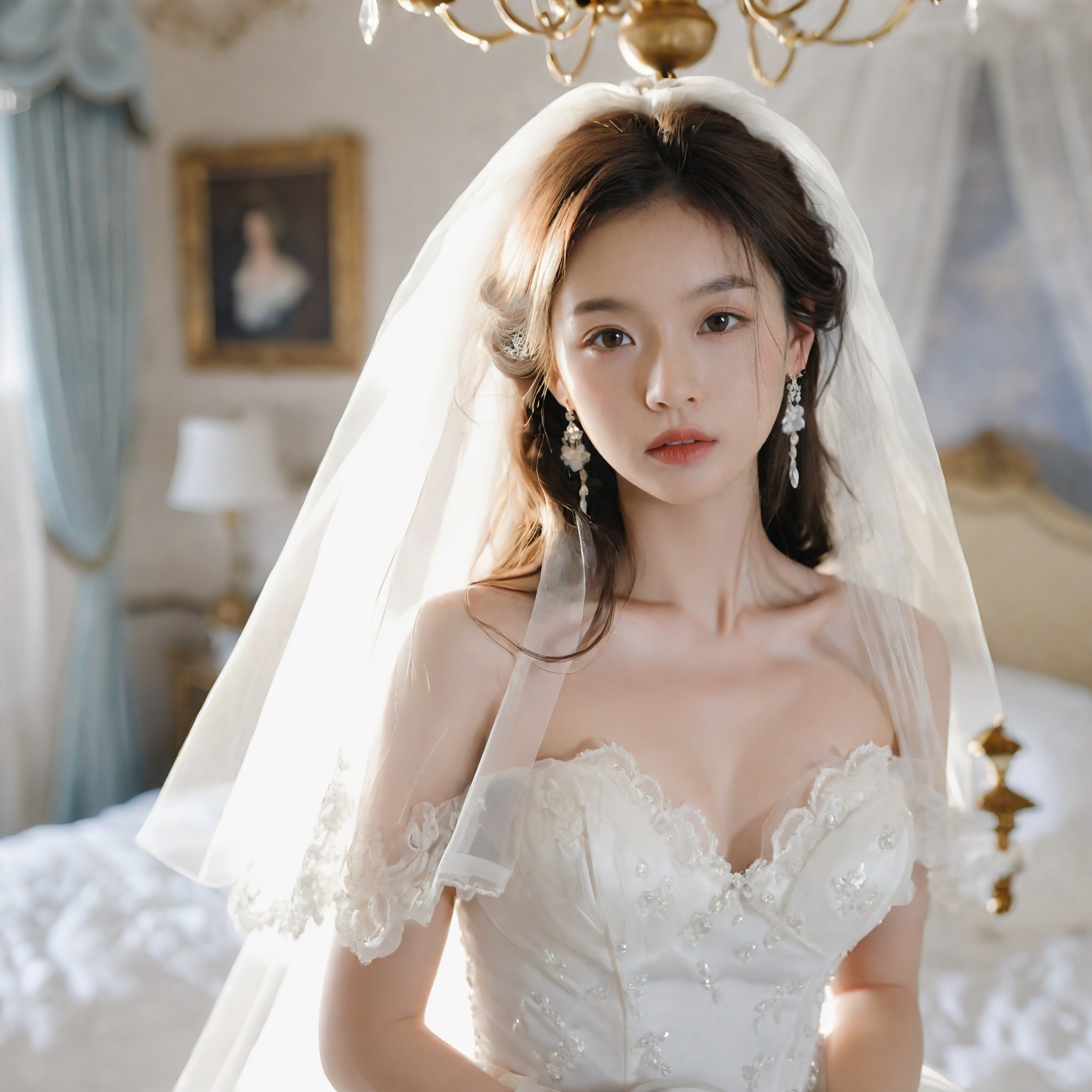 A girl in a wedding dress