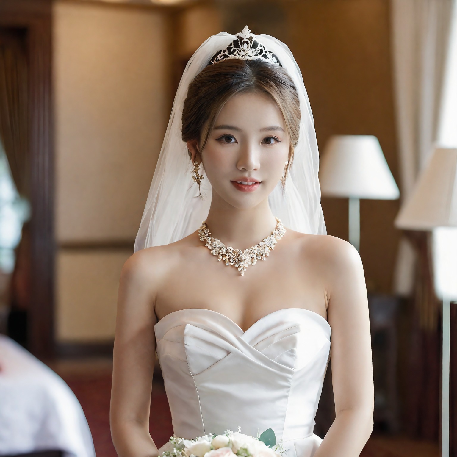 A girl in a wedding dress