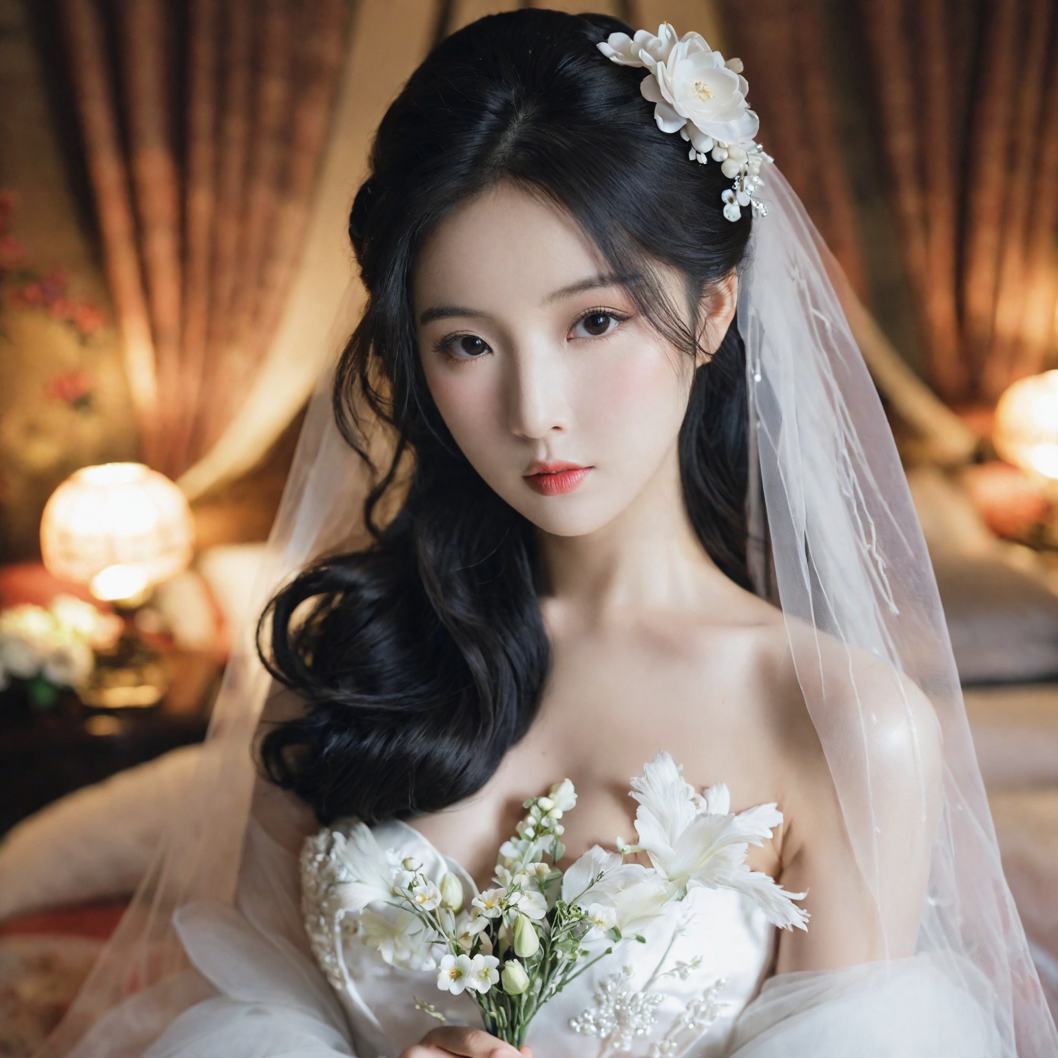 A girl in a wedding dress