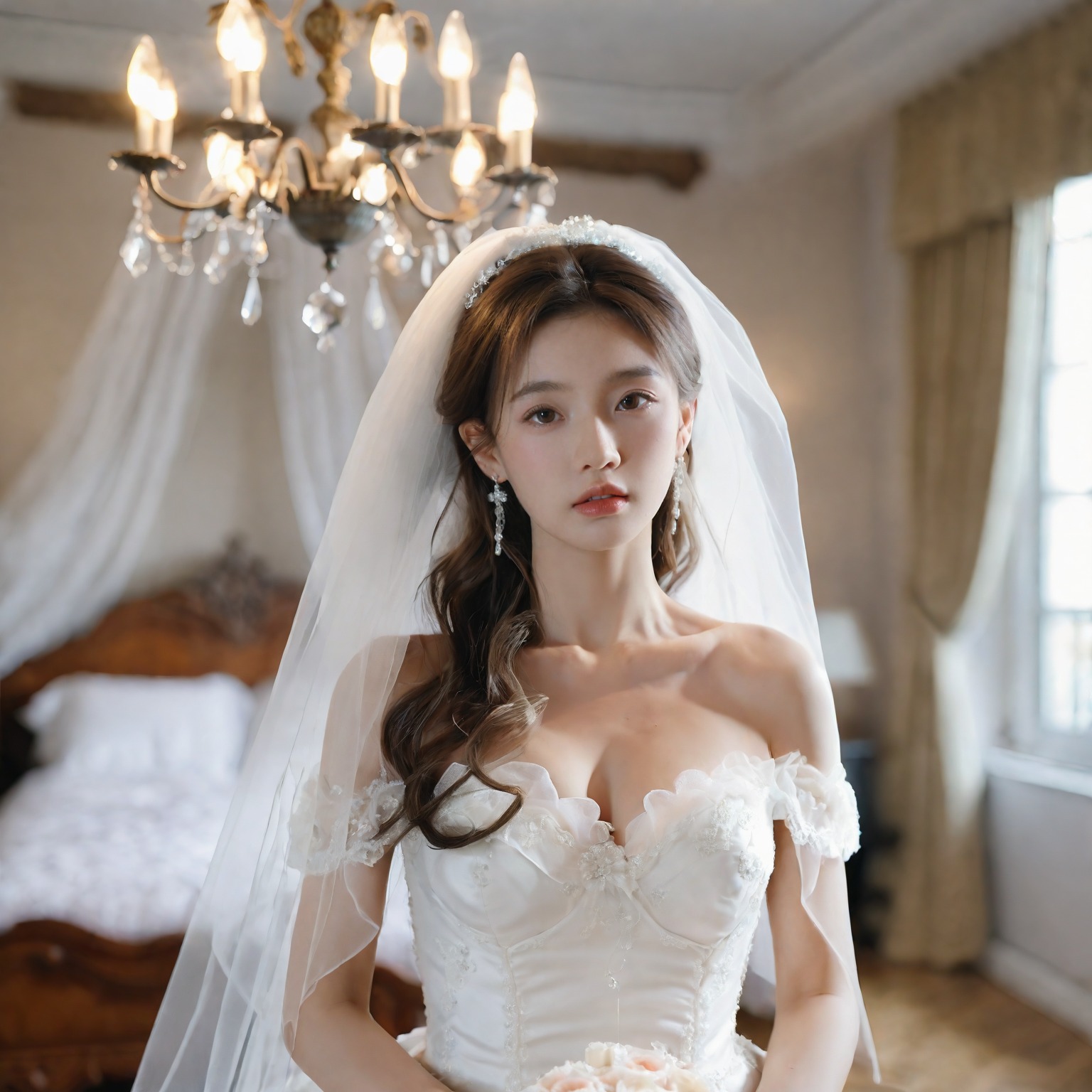 A girl in a wedding dress