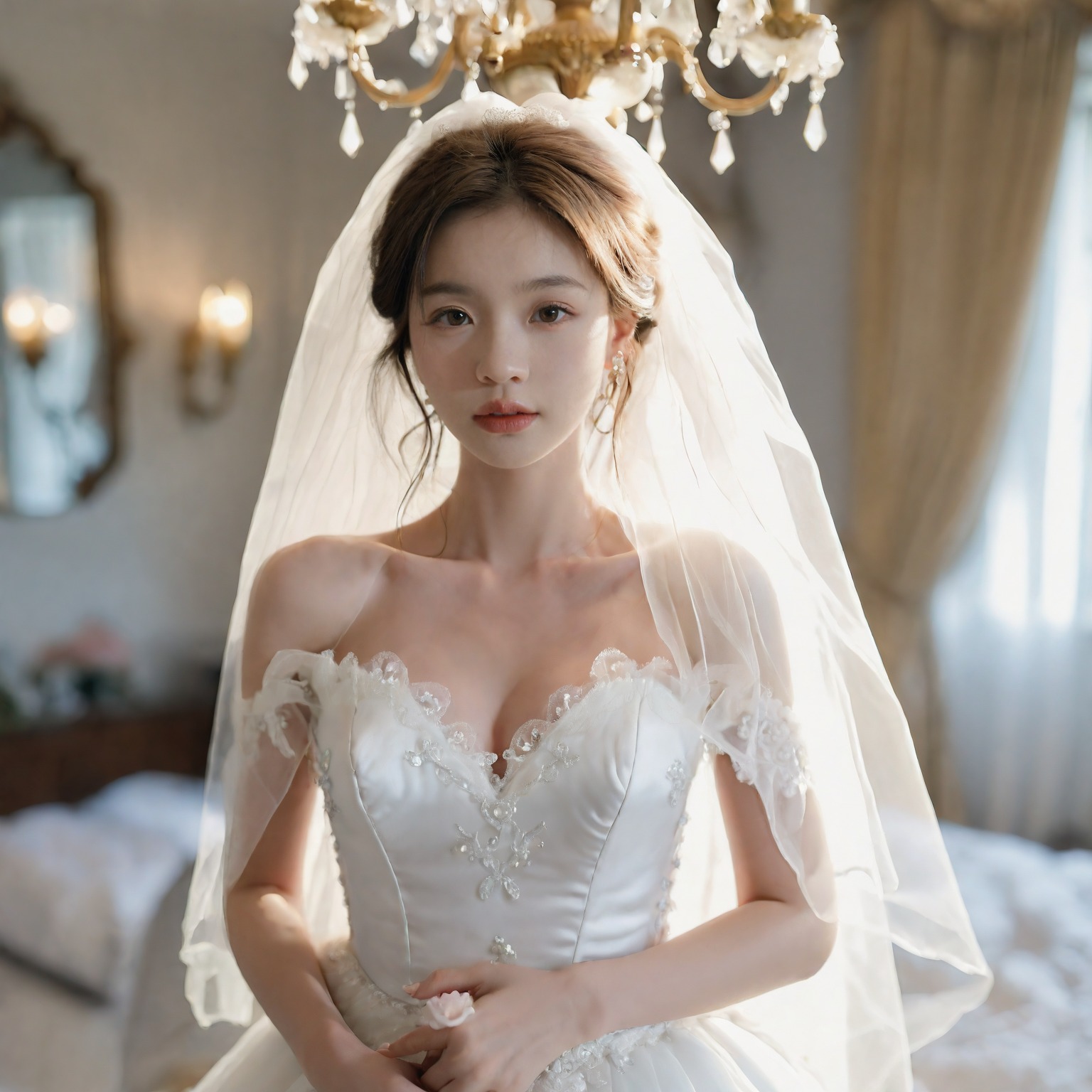 A girl in a wedding dress