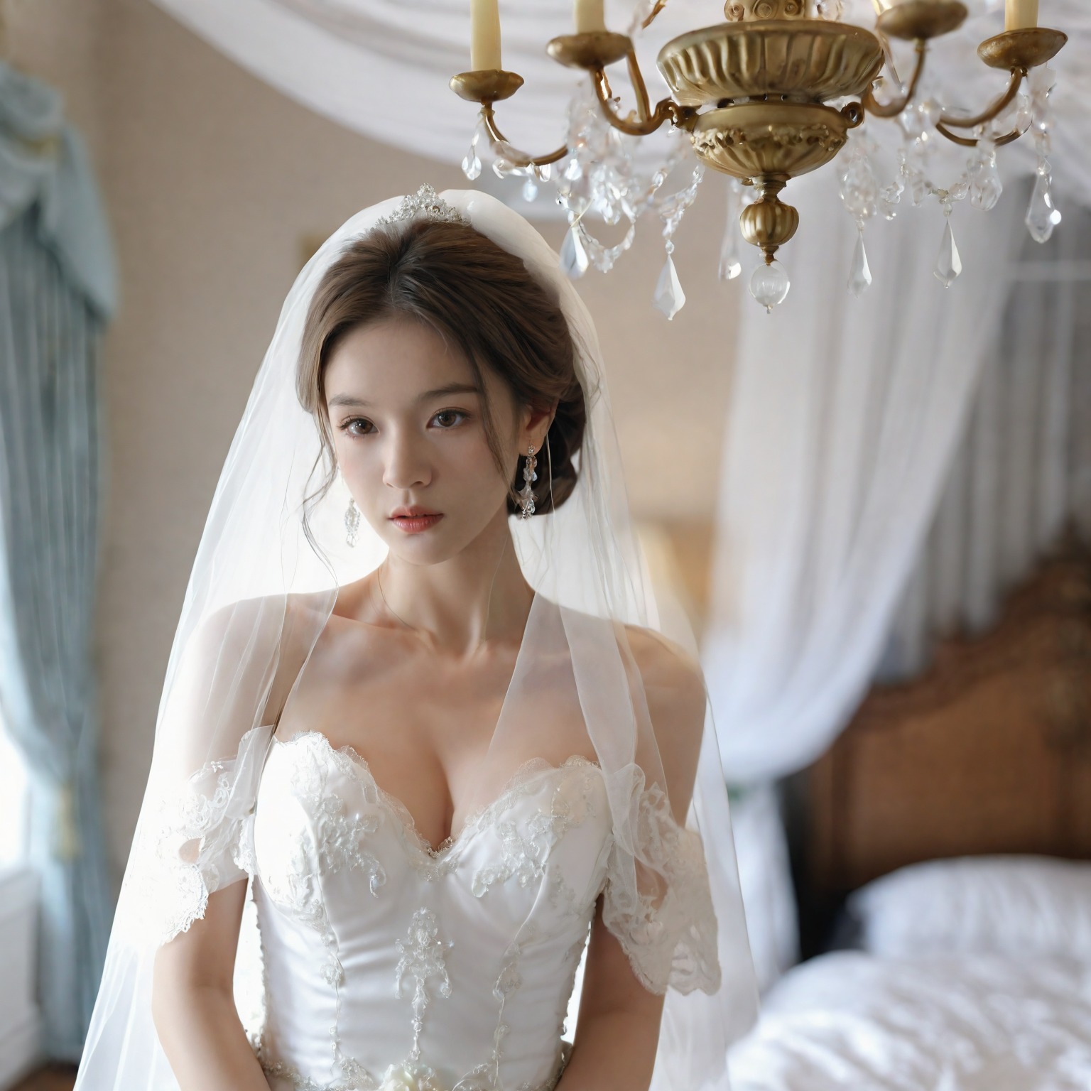 A girl in a wedding dress