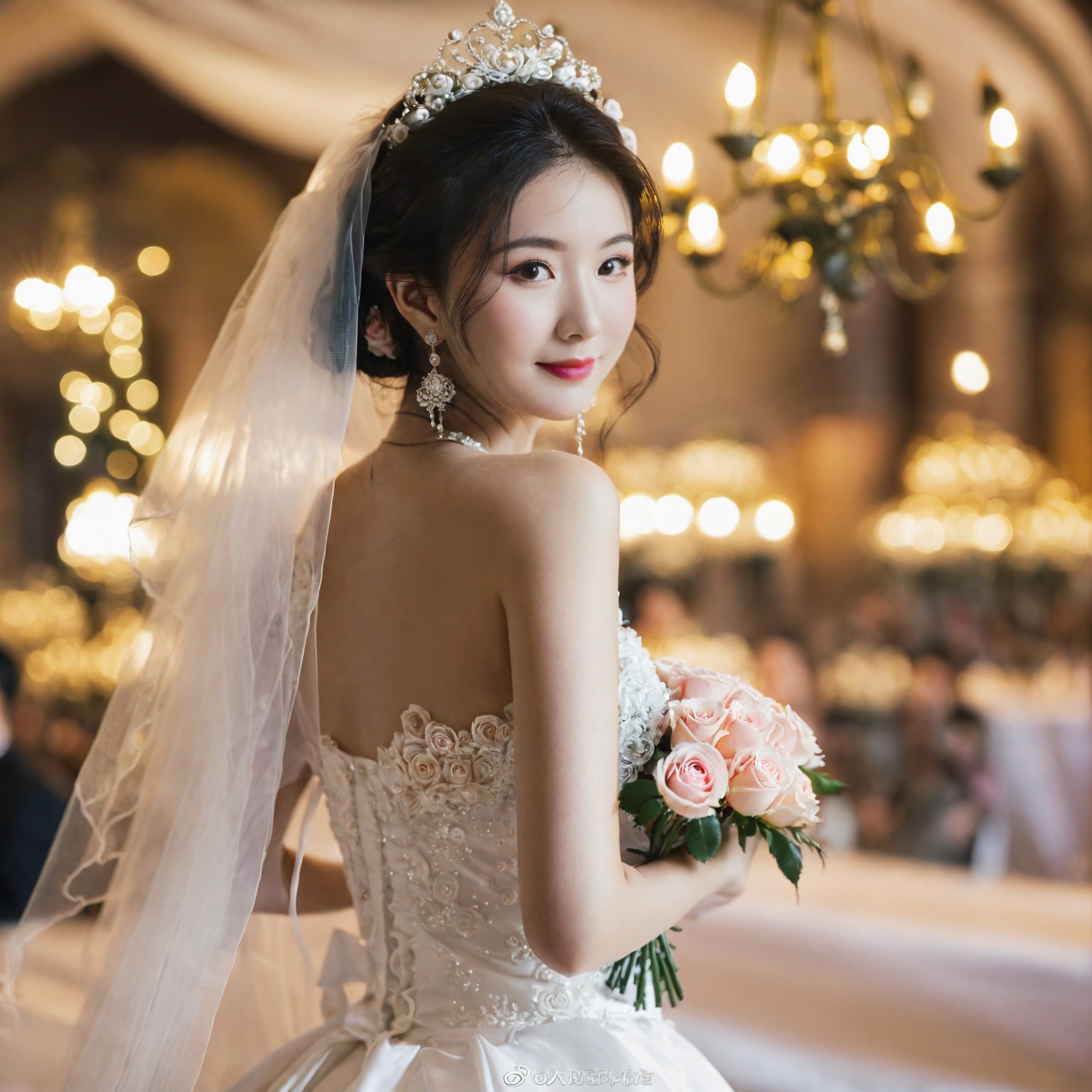 A girl in a wedding dress