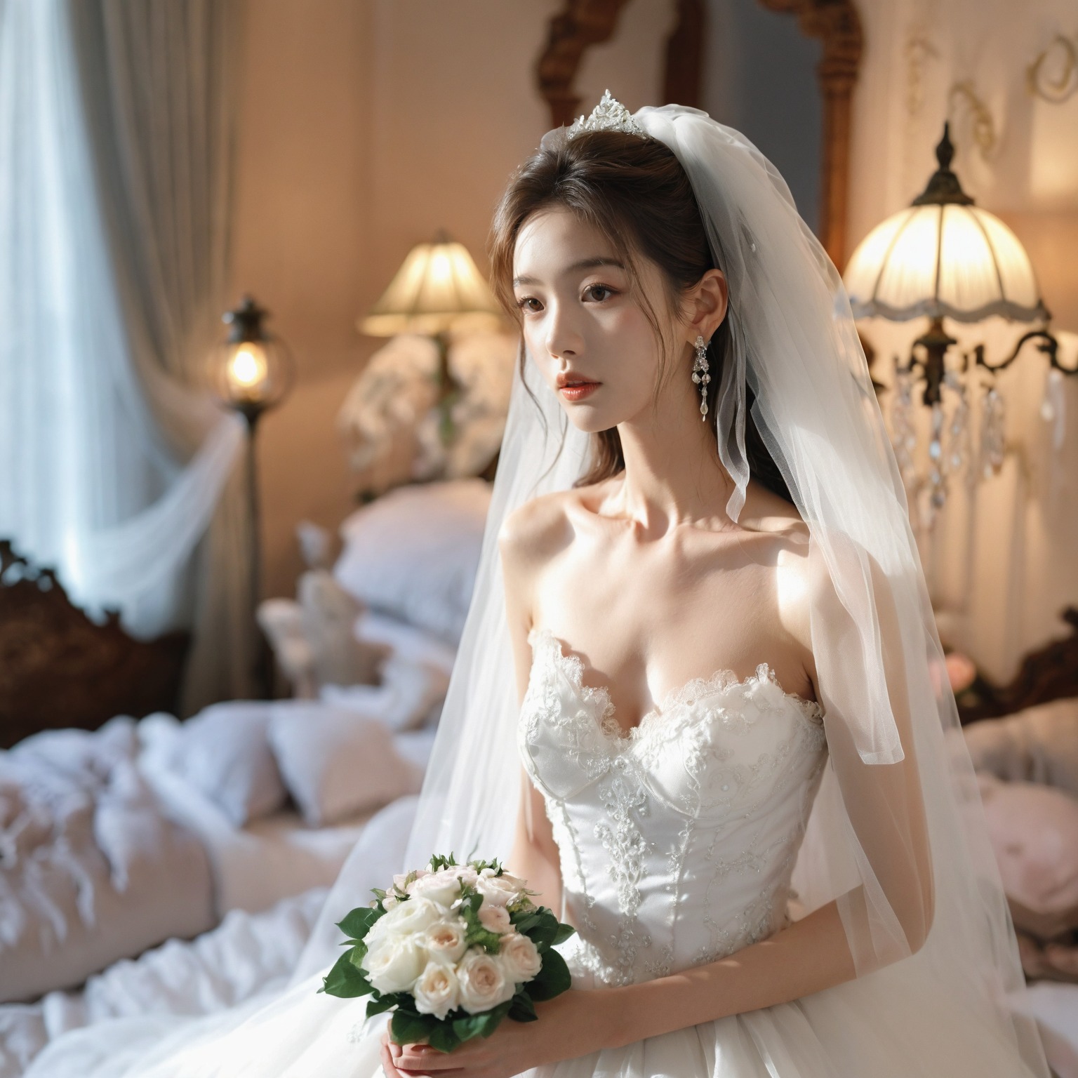A girl in a wedding dress