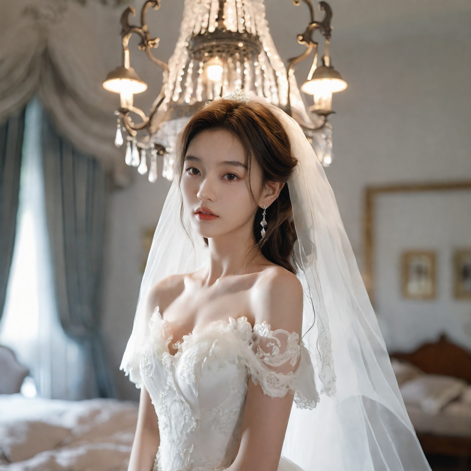 A girl in a wedding dress