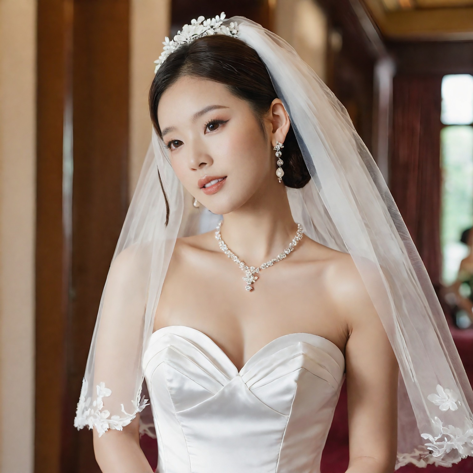 A girl in a wedding dress