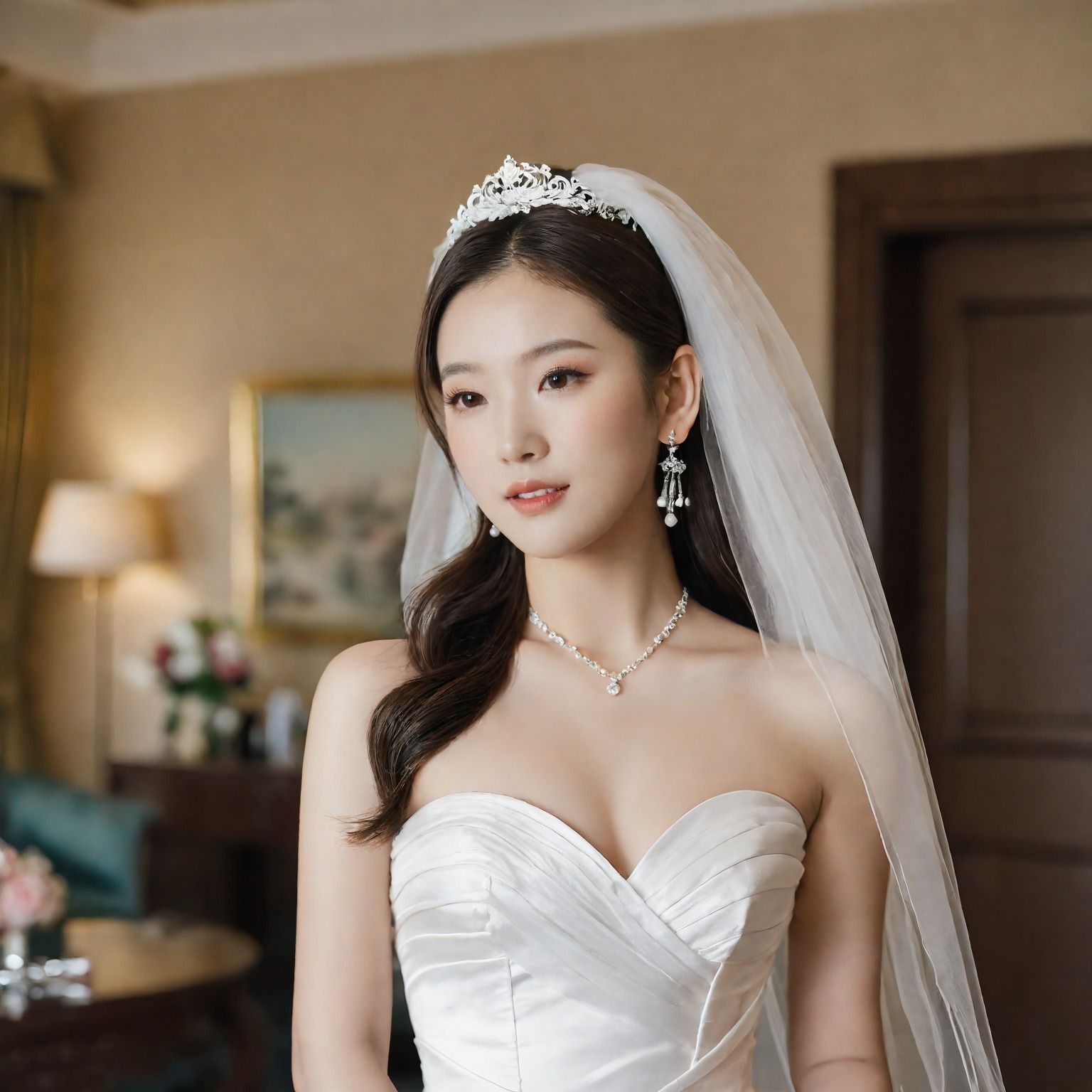 A girl in a wedding dress