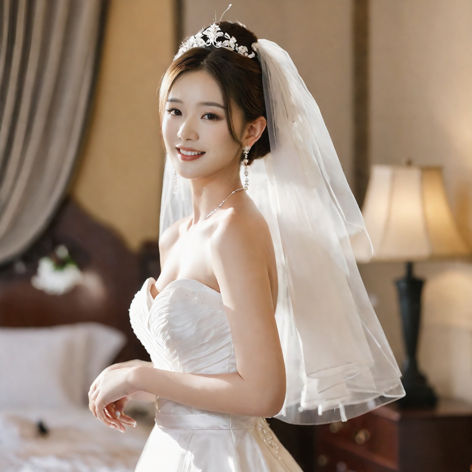 A girl in a wedding dress