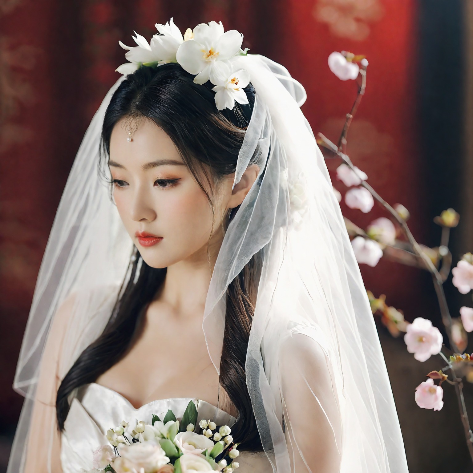 A girl in a wedding dress