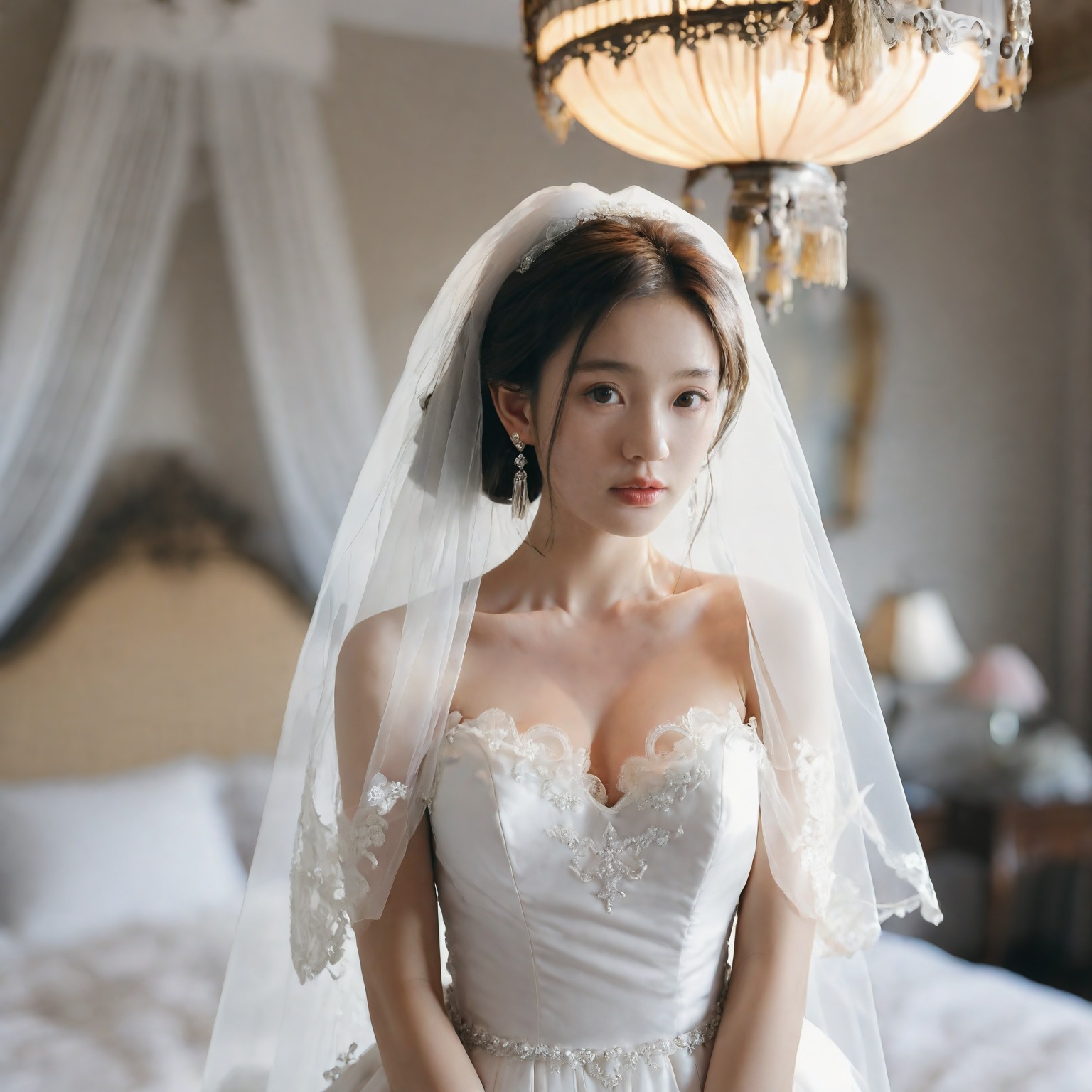 A girl in a wedding dress