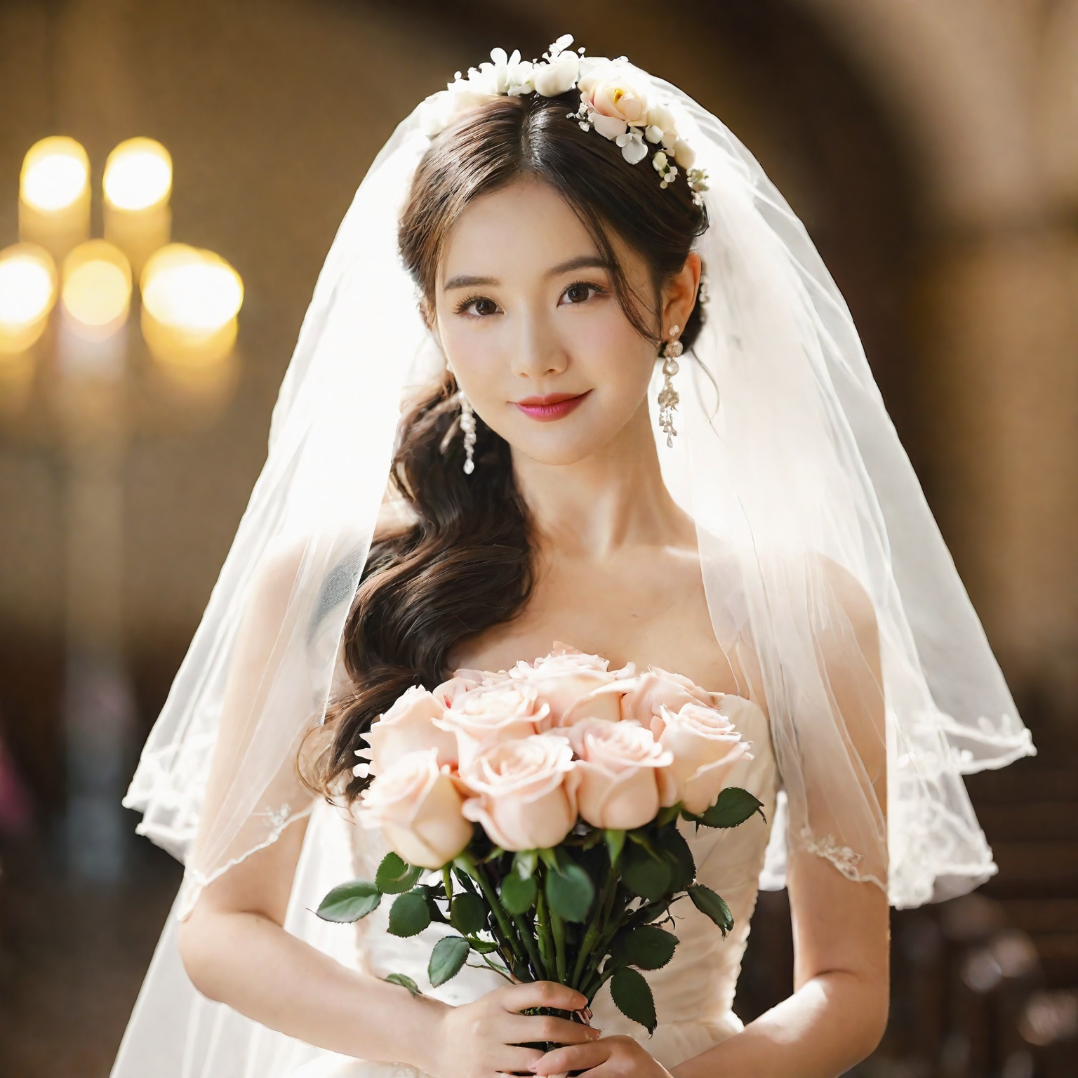 A girl in a wedding dress