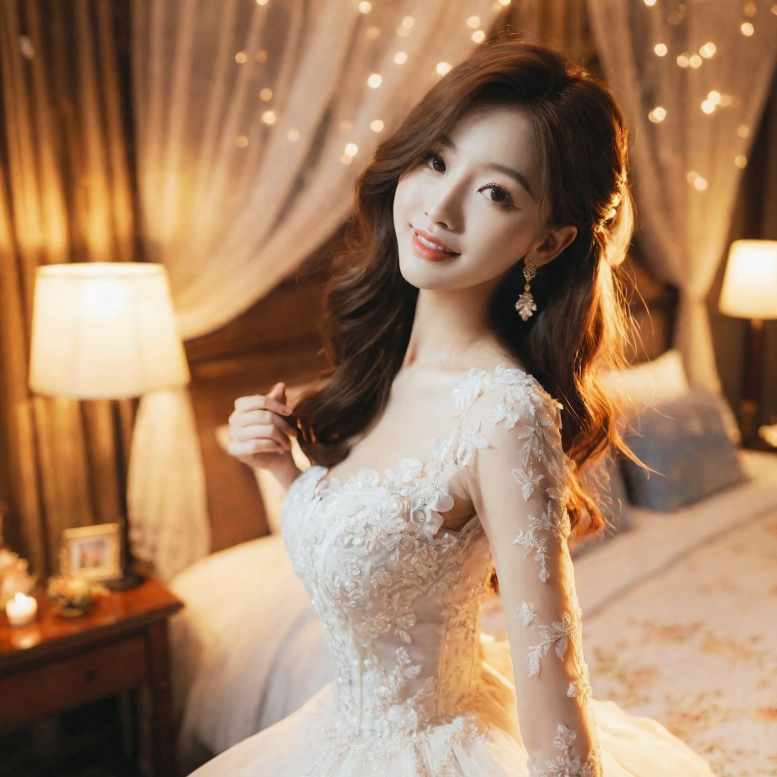 A girl in a wedding dress