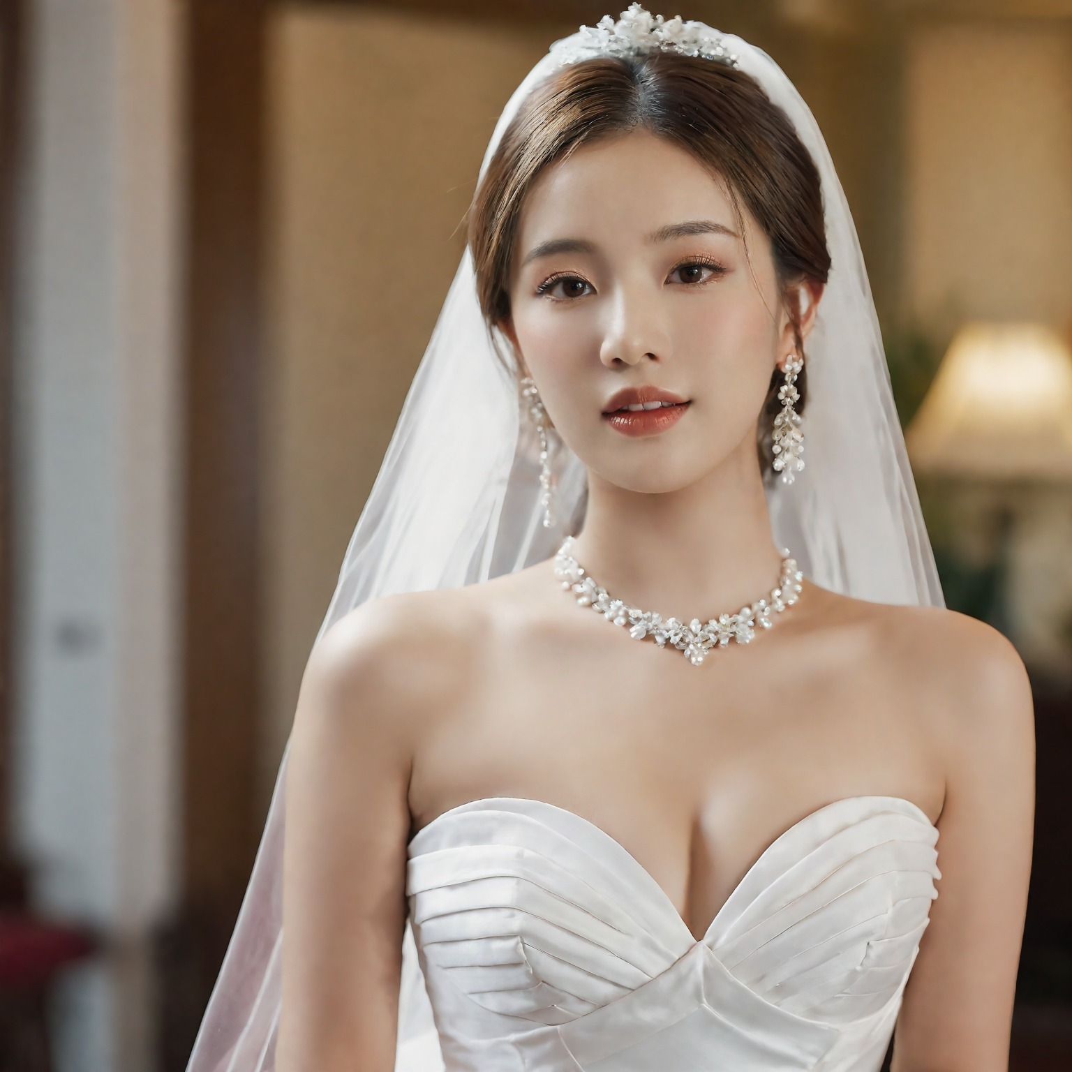 A girl in a wedding dress