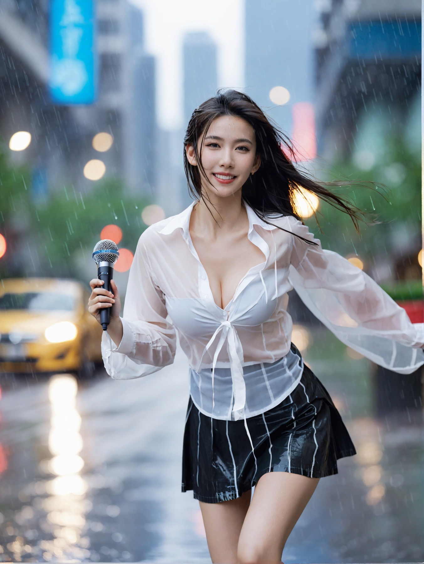 被雨淋濕的妹子