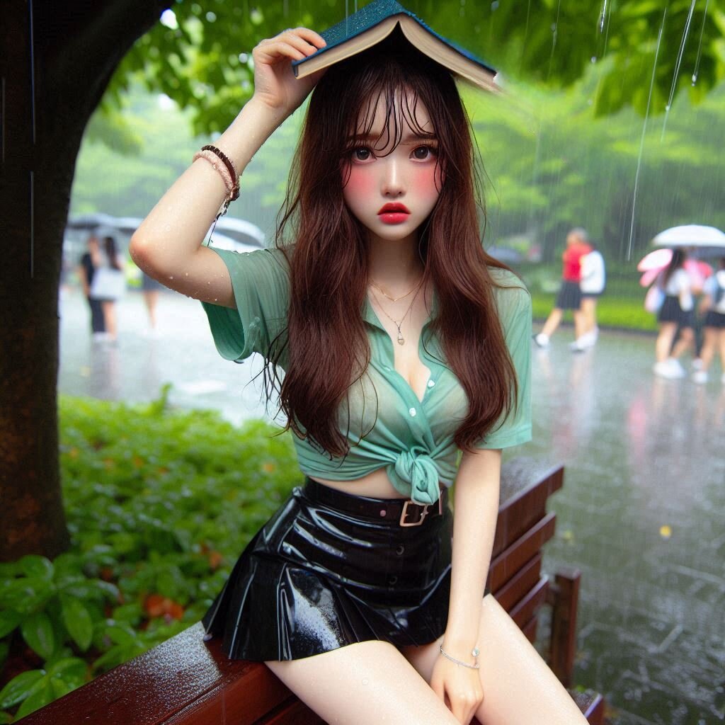 被雨淋濕的妹子嘟嘴巴