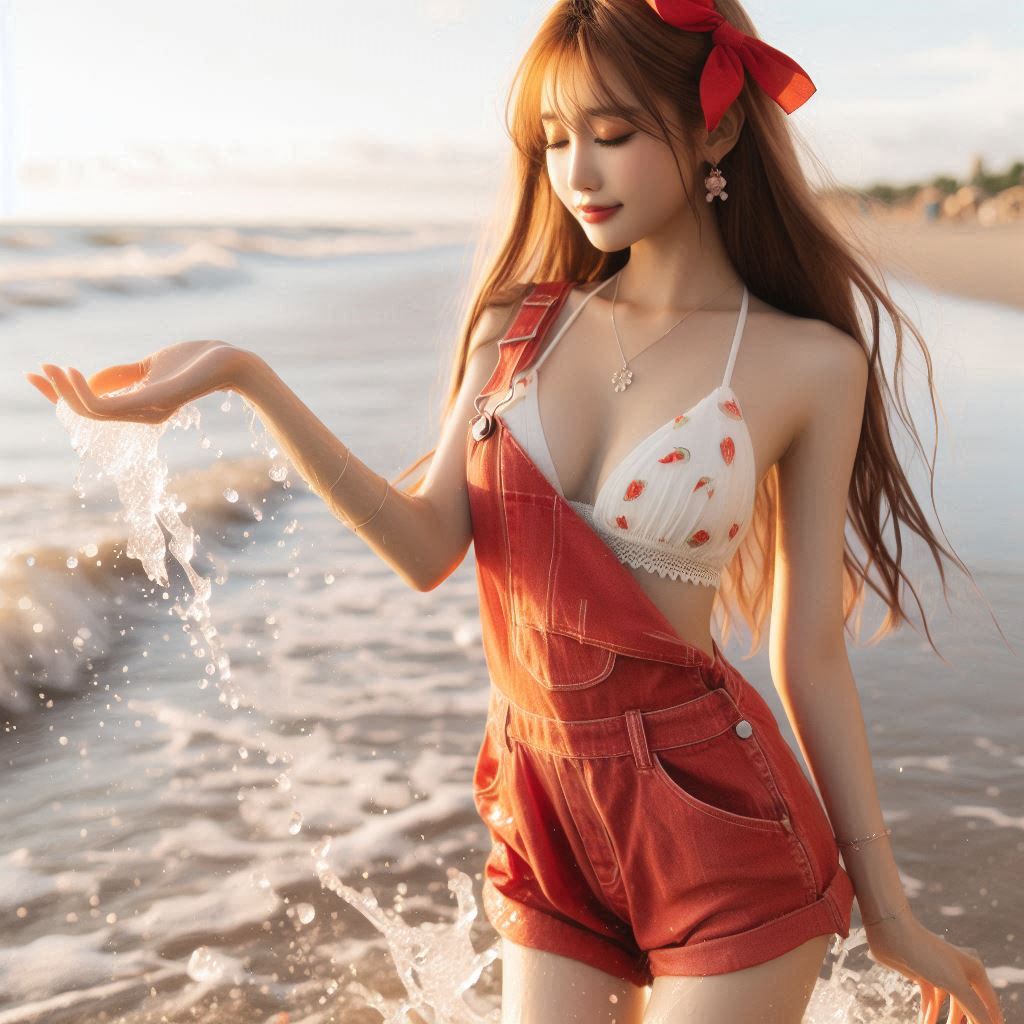 Girl's denim apron with bikini