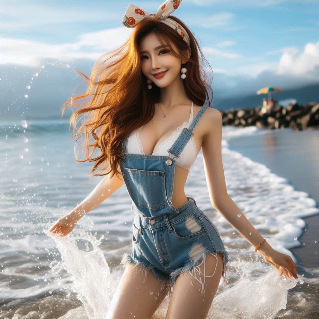 Girl's denim apron with bikini